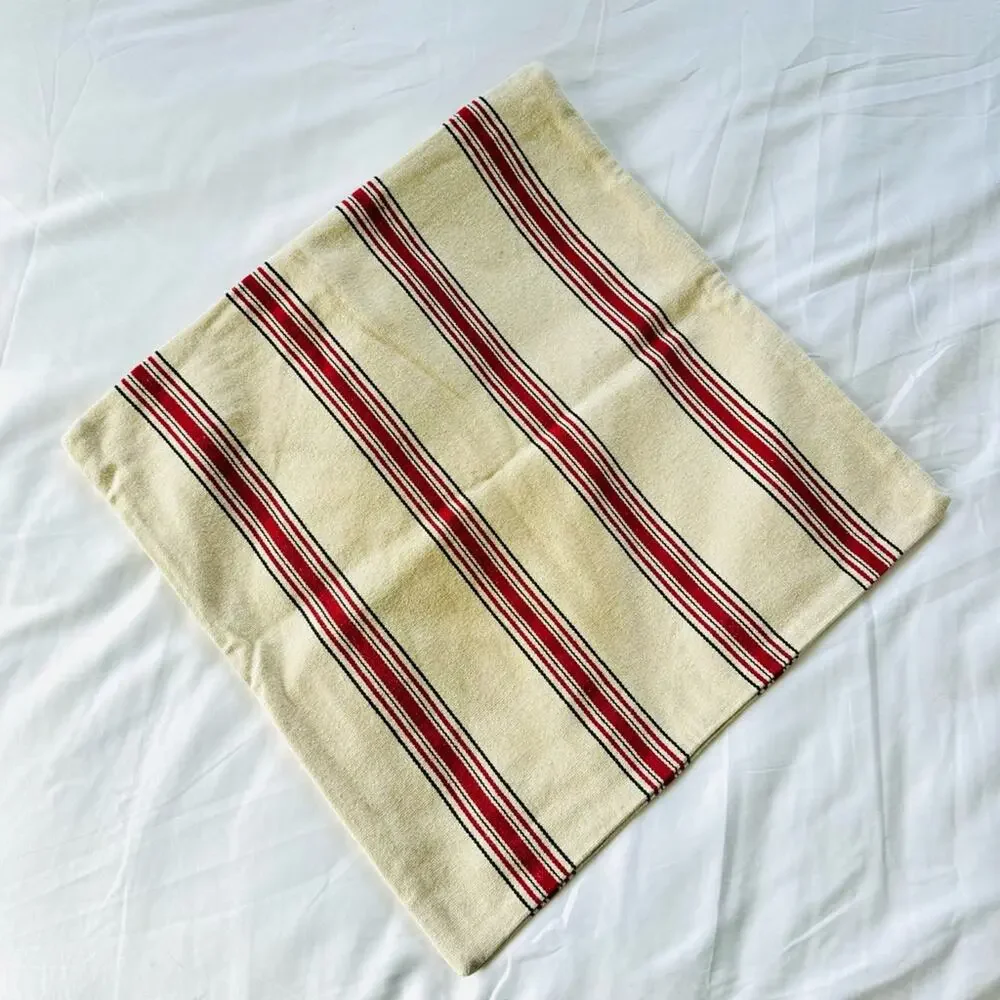 POTTERY BARN Red Black Tan Cream Bold Stripe Pattern Pillow Case Sham 20